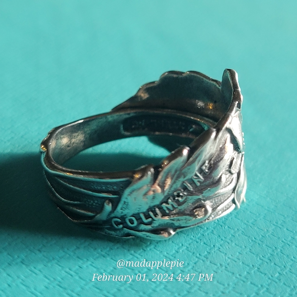 Sterling Silver Spoon Ring Columbine Flower Adjustable Flower Statement Piece 96 - Picture 9 of 10